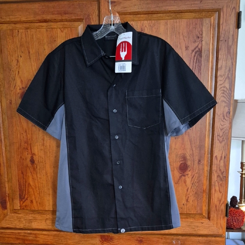 NWT Mens Chef Works Black Gray Shirt Small